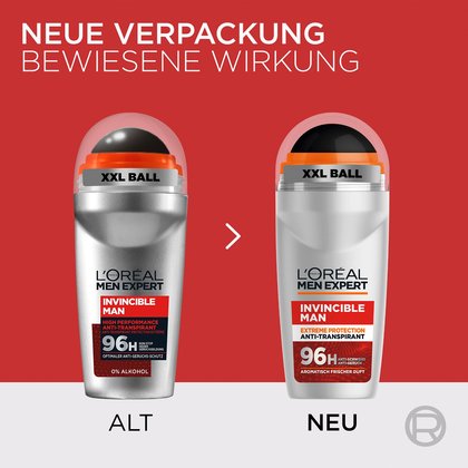 Vergleich von altem und neuem Verpackungsdesign des Invincible Man Deorollers.