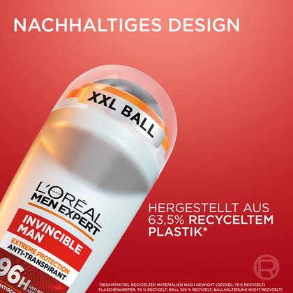 Detailansicht des Deorollers mit Text zum nachhaltigen Design aus recyceltem Plastik.