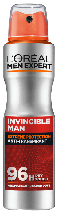 Vorderseite der L'Oréal Men Expert Invincible Man Deospray 150ml Dose.