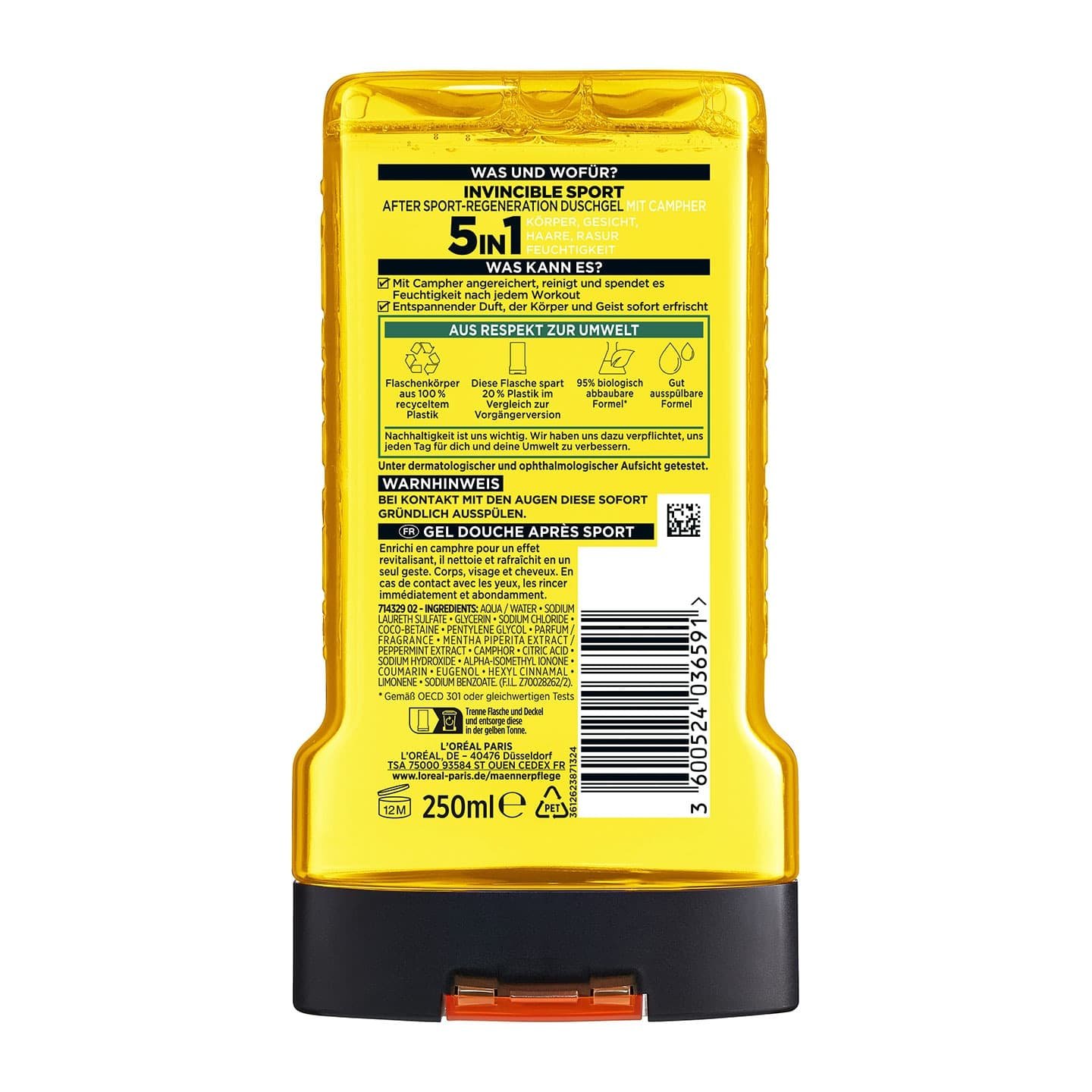 Invincible Sport 5-in-1 Duschgel Rückseite