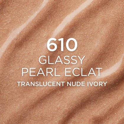 Produktprobe in Detailansicht - Text 610 Glassy Pearl Eclat translucent nude ivory darüber