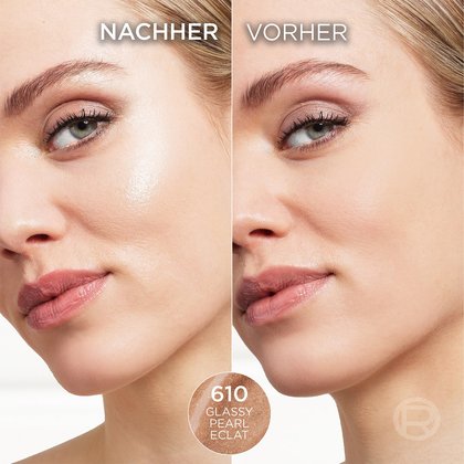 Anwendungsbeispiel mittels zweier Gesichtsausschnitte einer jungen Frau als vorher/nachher Vergleich