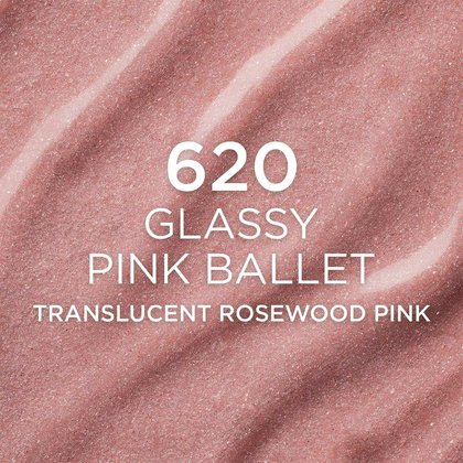 Produktprobe in Detailansicht - Text 620 Glassy Pink Ballet Translucent Rosewood Pink darüber
