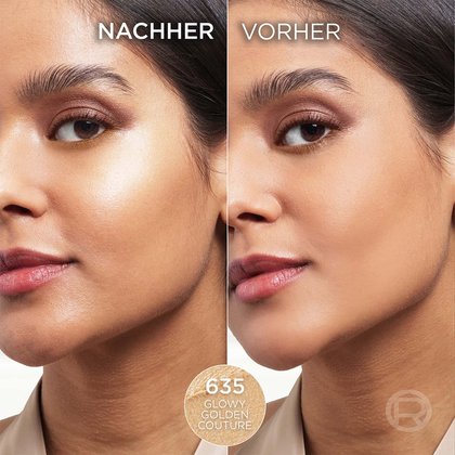Anwendungsbeispiel mittels zweier Gesichtsausschnitte einer jungen Frau als vorher/nachher Vergleich
