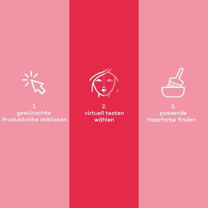Illustration der drei Schritte wie Sie Haarfaerbemittel von LOreal Paris virtuell testen koennen