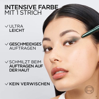Wischfestes, sanftes Smokey-Eye-Finish, das beim Auftragen zart mit der Haut verschmilzt ohne zu verschmieren.