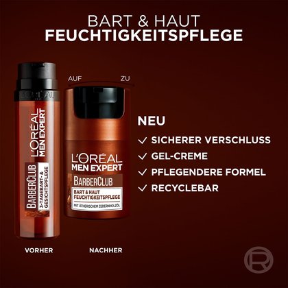 Bart- & Feuchtigkeitspflege - alte & neue Verpackung & 4 Produktvorteile als Liste