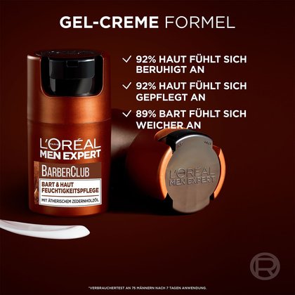 Bart- & Feuchtigkeitspflege - Produktabbildung; Text: Gel-Creme Formel & 3 Produktvorteile