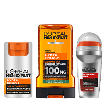 Hydra Energy Box Hautpflege-Set mit Feuchtigkeitspflege, Duschgel & Anti-Transpirant Deo Spray - Produktabbildungen