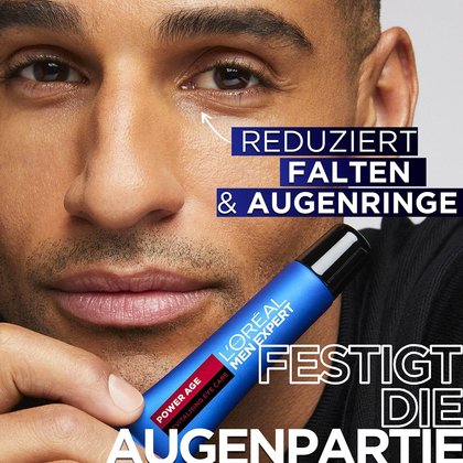 Mann mit Power Age revitalisierende Augenpflege & Produktvorteil