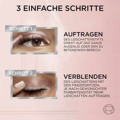 Beispiel einer Anwendung in zwei Schritten für Auftragen & Verblenden mit zwei Bildern von Augenbereichen & Erklärungen daneben