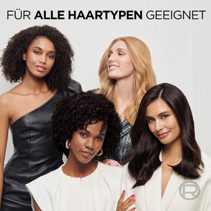 Vier Frauen posieren für die Kamera, alle haben unterschiedliche Haarfarben und Haarstrukturen