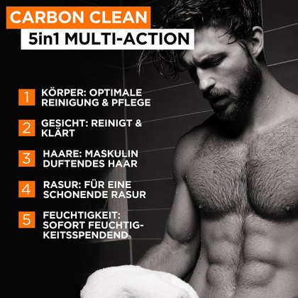 Carbon Clean 5in1 Duschgel mit seinen fünf Anwendungsgebieten