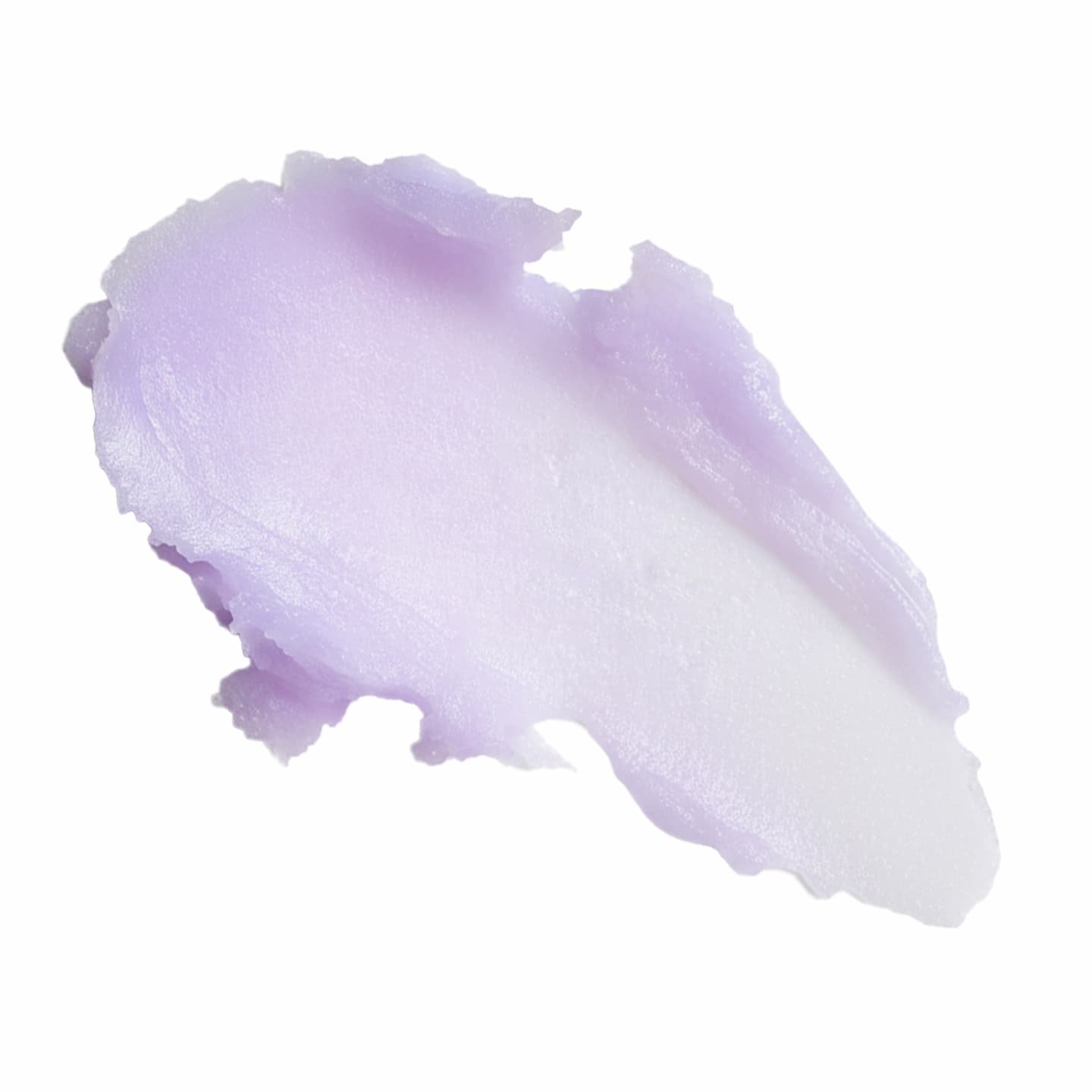Textur des L'Oréal Paris 60-Sekunden Makeup Melter Reinigungsbalms in Violett, auf weißem Hintergrund verstrichen
