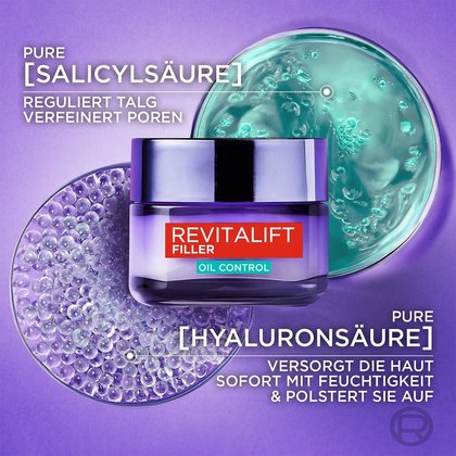 Tiegel & Detailansichten von purer Hyaluronsäure & purer Salicysäure