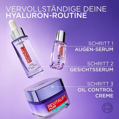 Vervollständige Deine Hyaluron-Routine, darunter Erklärung mit 3 Schritten mit 3 Produktabbildungen