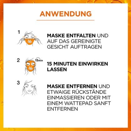 Anwendung beschrieben in drei Schritten für Revitalift Clinical Vitamin C Sofort-Glow Serum-Tuchmaske