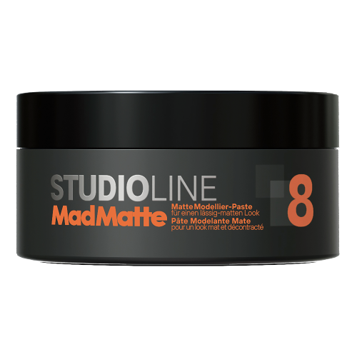 Vorderseite der runden, grauen 75ml Dose der Studio Line Mad Matte Modellier-Paste.