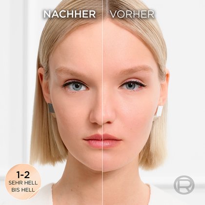 Gesicht einer jungen Frau mit Make-up und dem Getöntes Serum 1-2 Sehr Hell-Hell