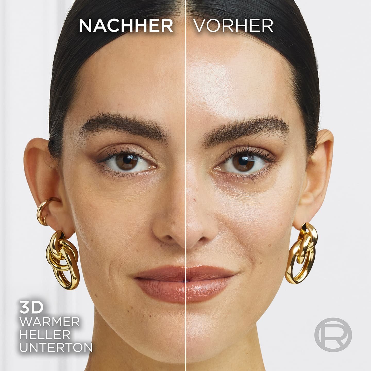 Gesicht einer jungen Frau mit Make-up und dem True Match Puder 3D