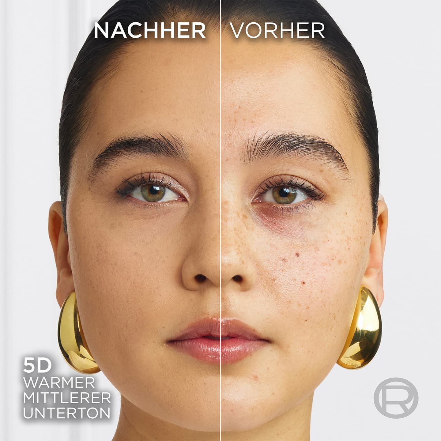 Gesicht einer jungen Frau mit Make-up und dem True Match Puder 5D