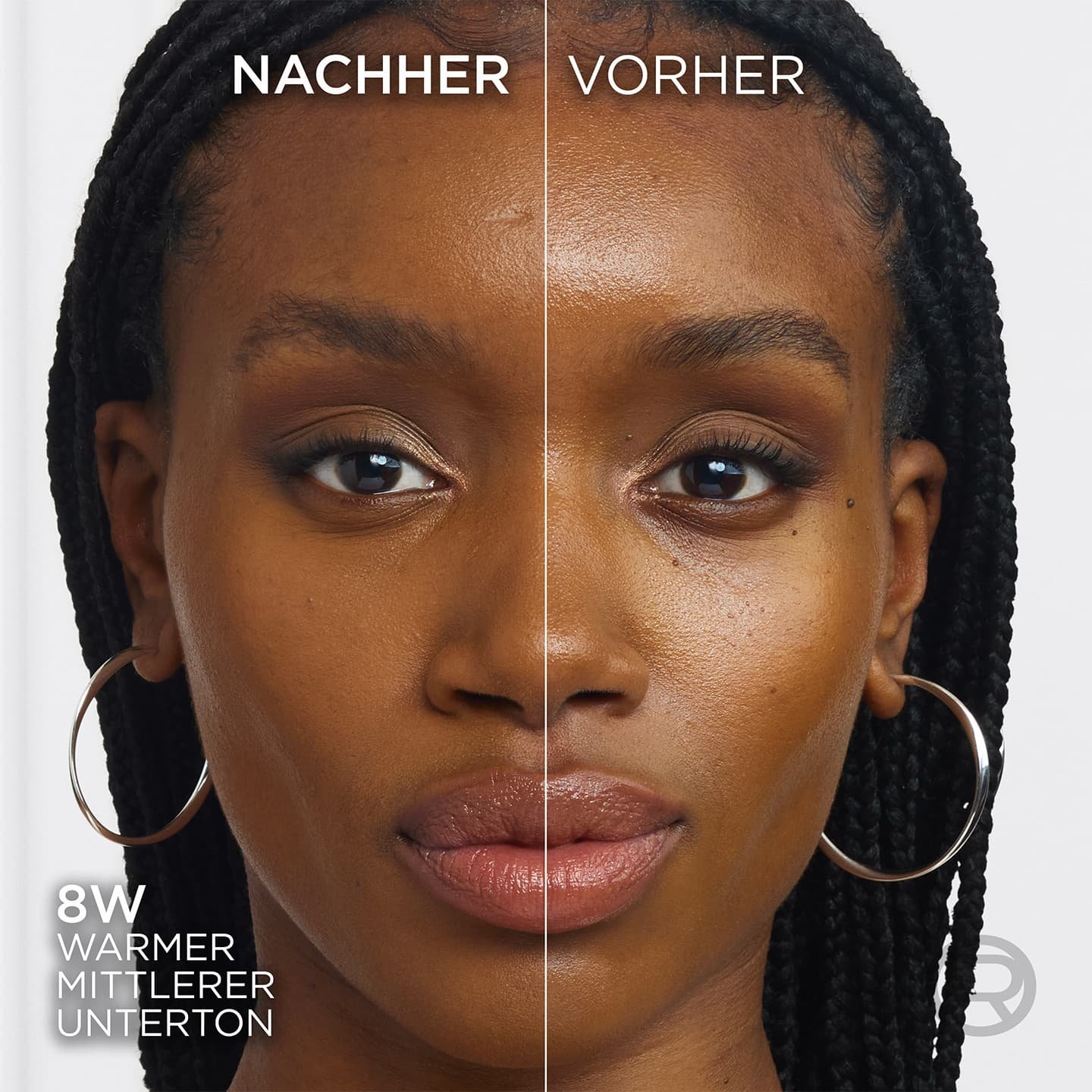 Gesicht einer jungen Frau mit Make-up und dem True Match Puder 8W