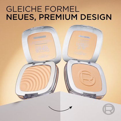 2 Tiegel geöffnet auf einem Sockel darunter Text - gleiche Formel, neues premium Design