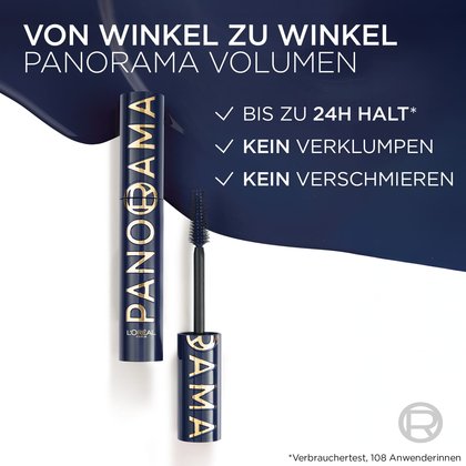 Panorama-Volumen, 24h Halt, kein Verklumpen oder Verschmieren. Intensiver Blick.