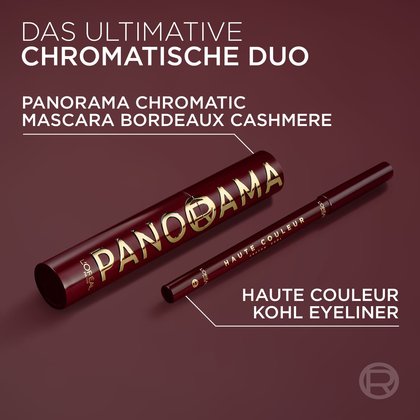 Chromatisches Duo: Mascara und "Bordeaux Cashmere" Kohl Eyeliner. Perfektion für den Blick.