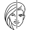 Pictogramm mit zwei Gesichtshälften von einer Frau und eines Mannes